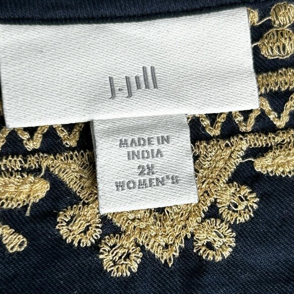 J Jill Shirt Womens 2X Navy Blue Embroidered Tunic Boho Peasant Long Sleeve - Picture 4 of 12